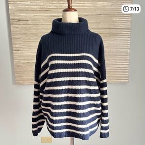 J.Crew 100% Cashmere Ribbed Oversized Turtleneck Striped Sweater in size M/L